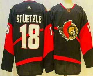 Men%27s Ottawa Senators #18 Tim Stutzle Black 2022 Reverse Retro Authentic Jersey